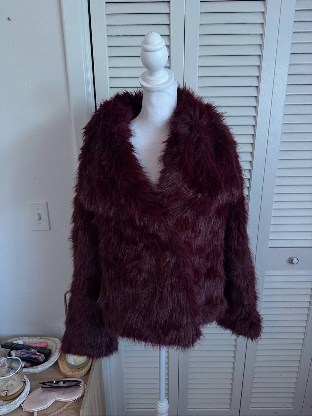 Faux Fur Teddy Jacket - Deep Burgundy